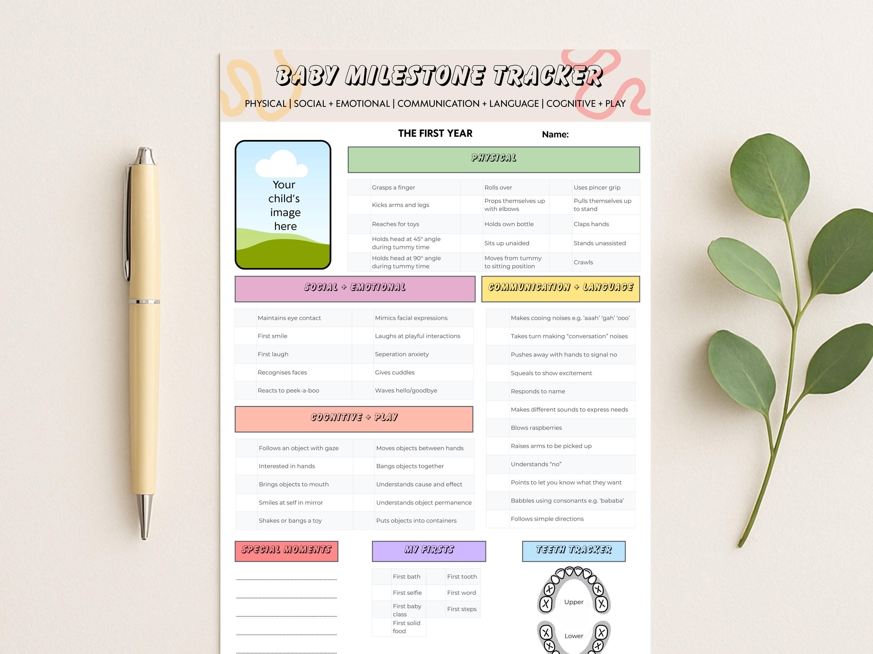 Baby Milestone Tracker Printable: Developmental First Year Chart (PDF ...