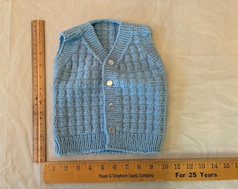 Chaleco tejido a mano para Bebé Niño - Azul Bebé (3 a 6 meses)