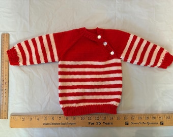 Suéter tejido a mano - Rayas Rojas y Rosas (0 a 3 meses)
