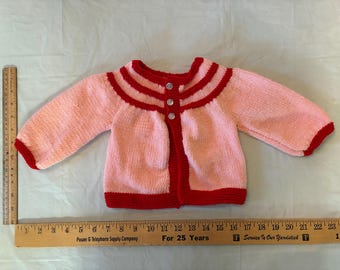 Suéter de bebé tejido a mano - Sakura Rosa y Rojo (0 a 3 meses)