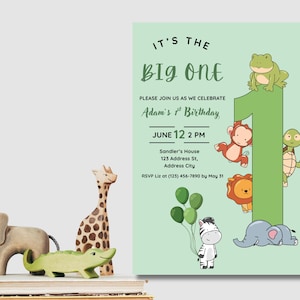 Jungle Safari 1st Birthday Invitation: Editable Canva Template (5x7 inches) (Digital Download)