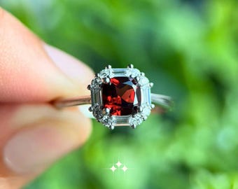 天然ガーネットリング、ガーネットシルバーリング、女性用リング、30