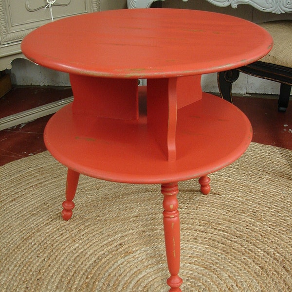 Reclaimed Vintage Red Paint Distressed Book Accent Side Table