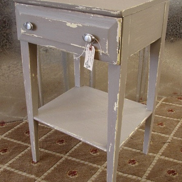 Vintage 1 DR Shabby Chic Chippy Painted Gray Side Accent Table