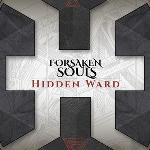 May include: A graphic design with the text "FORSAKEN SOULS HIDDEN WARD" in a stylized font. The background features a detailed architectural illustration and geometric shapes in shades of gray and black.
