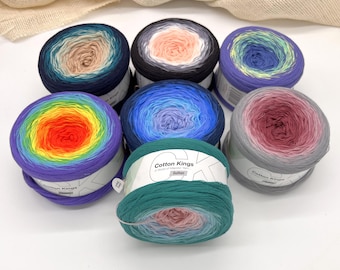 Sultan yarn Cotton Kings Hobbii long gradient cake, Sport weight large yardage, Destash knit and crochet supply or gift