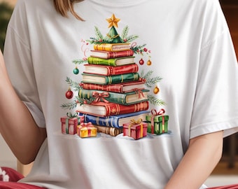 Christmas Book Tree png | Book Lover Teacher Holiday Sublimation | Festive Reading Christmas Tree Design | Digital Download Holiday png