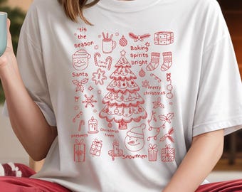 Julklotter PNG | handritad semesterdesign | söt julgran med presentstrumpor snögubbe | festlig sublimering | Jul PNG