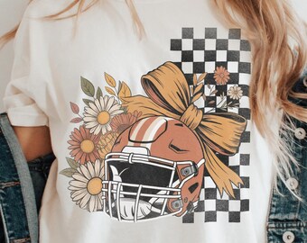 Fall Football Helmet Png, Floral Football Png, Checkerboard Game Day Png, Retro Football Png, Cute Autumn Football Sublimation, cozy fall