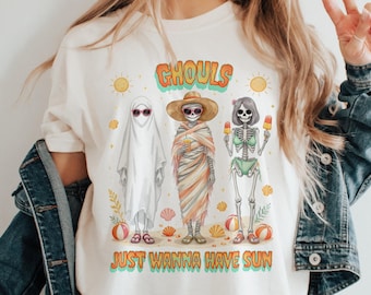 Ghouls Just Wanna Have Sun png, Summerween Halloween png, Skeleton Ghost Beach png, Spooky Season Sublimation, Retro Fall png