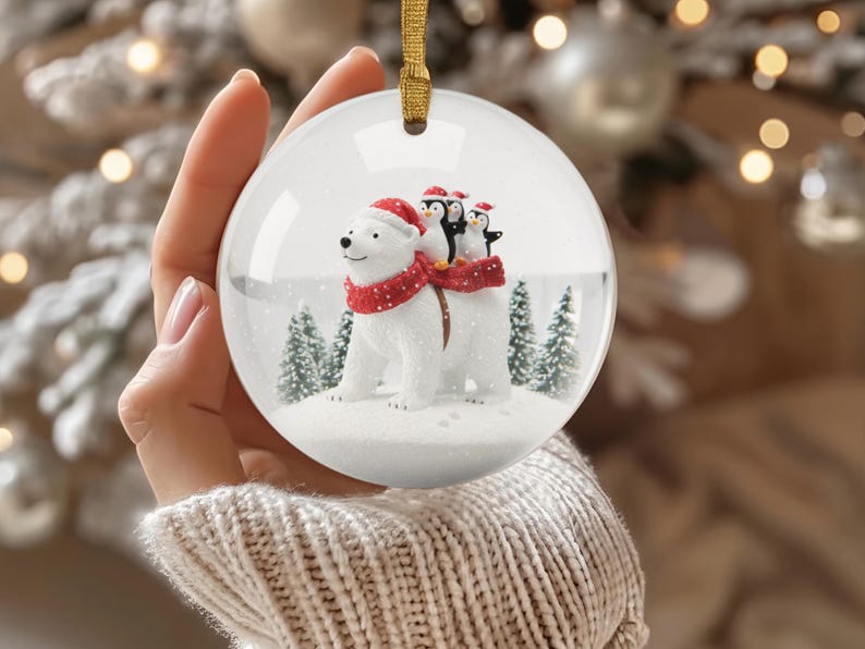Polar Bear Snow Globe Png | Penguins Christmas Ornament Png | 3D Winter ...