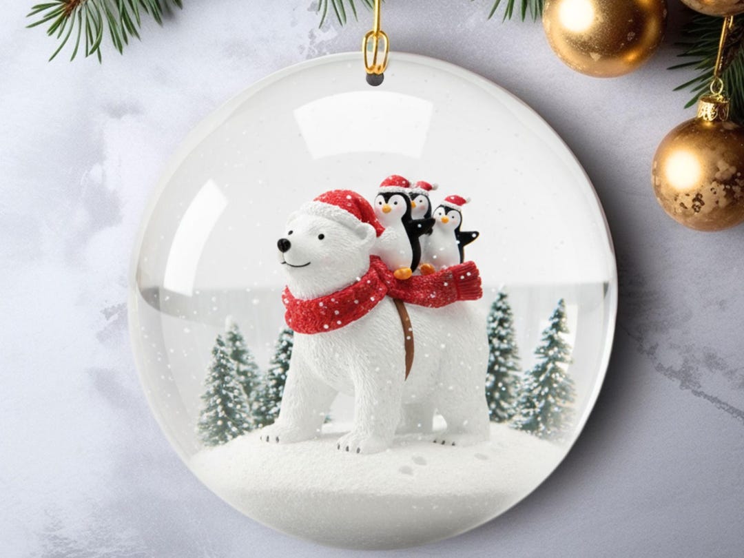Polar Bear Snow Globe Png | Penguins Christmas Ornament Png | 3D Winter ...