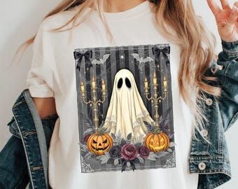 Gothic Halloween PNG | Victorian Halloween Ghost PNG | Vintage Spooky Ghost with Pumpkins | Dark Gothic Halloween Png | Spooky Season Png