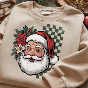 Checkered Santa Png, Vintage Santa Png, Christmas Santa Face Png, Retro Christmas Png, Holiday Santa Png, Santa Sublimation, Christmas Png