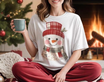 Snowman png | Christmas snowman clipart | Rustic farmhouse snowman graphic | Winter holiday snowman illustration | Plaid snowman art