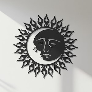 Sun and Moon Metal Wall Art: Celestial Boho Home Decor