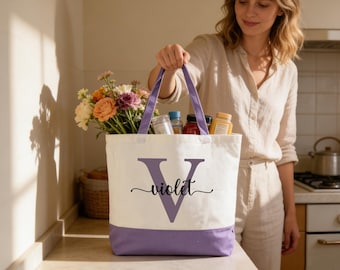 Sac fourre-tout en toile personnalisé : prénom personnalisé, cadeau monogrammé