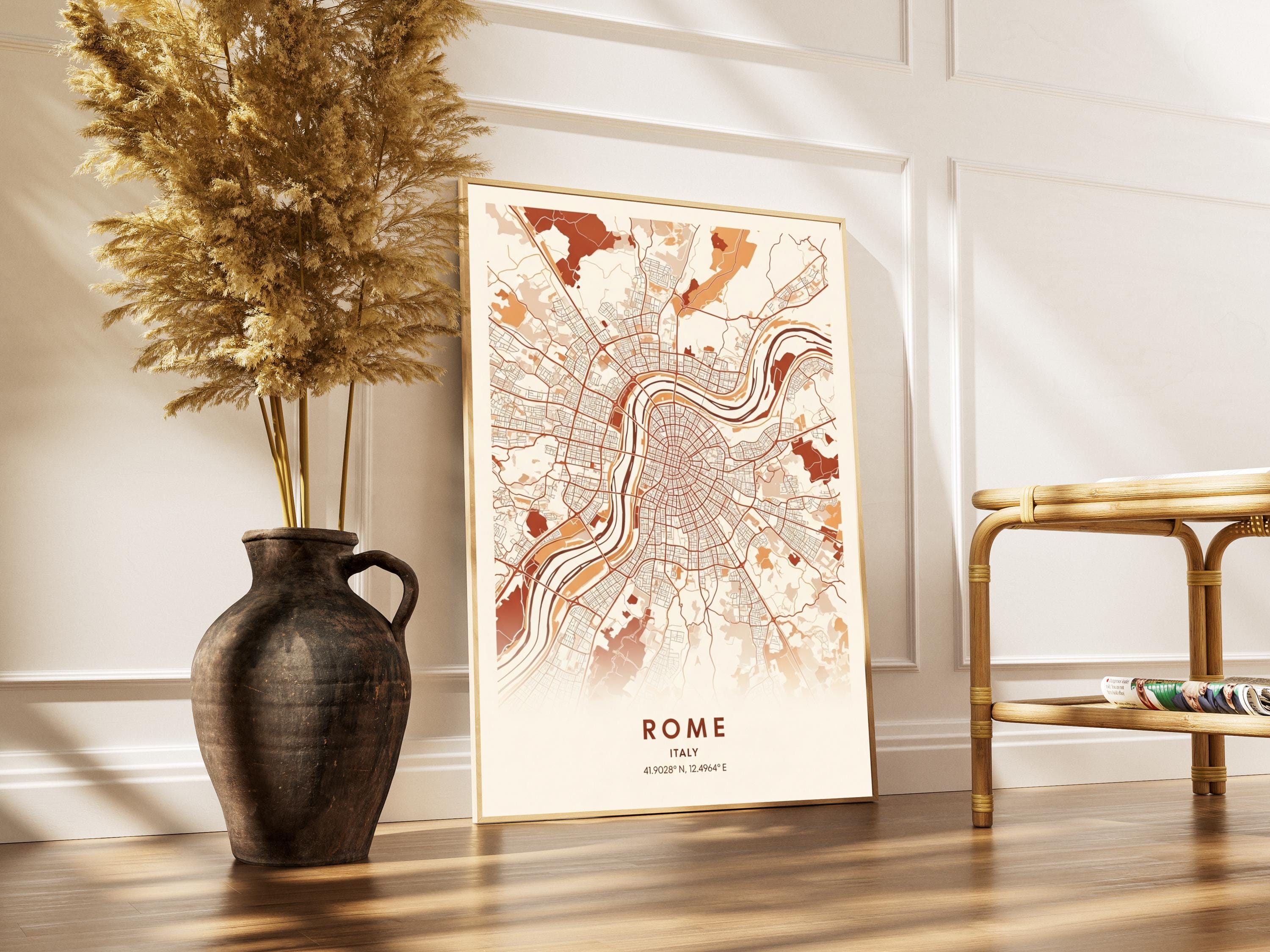 Rome Map Art Print – Beige & Terracotta, Minimalist Scandinavian Design ...
