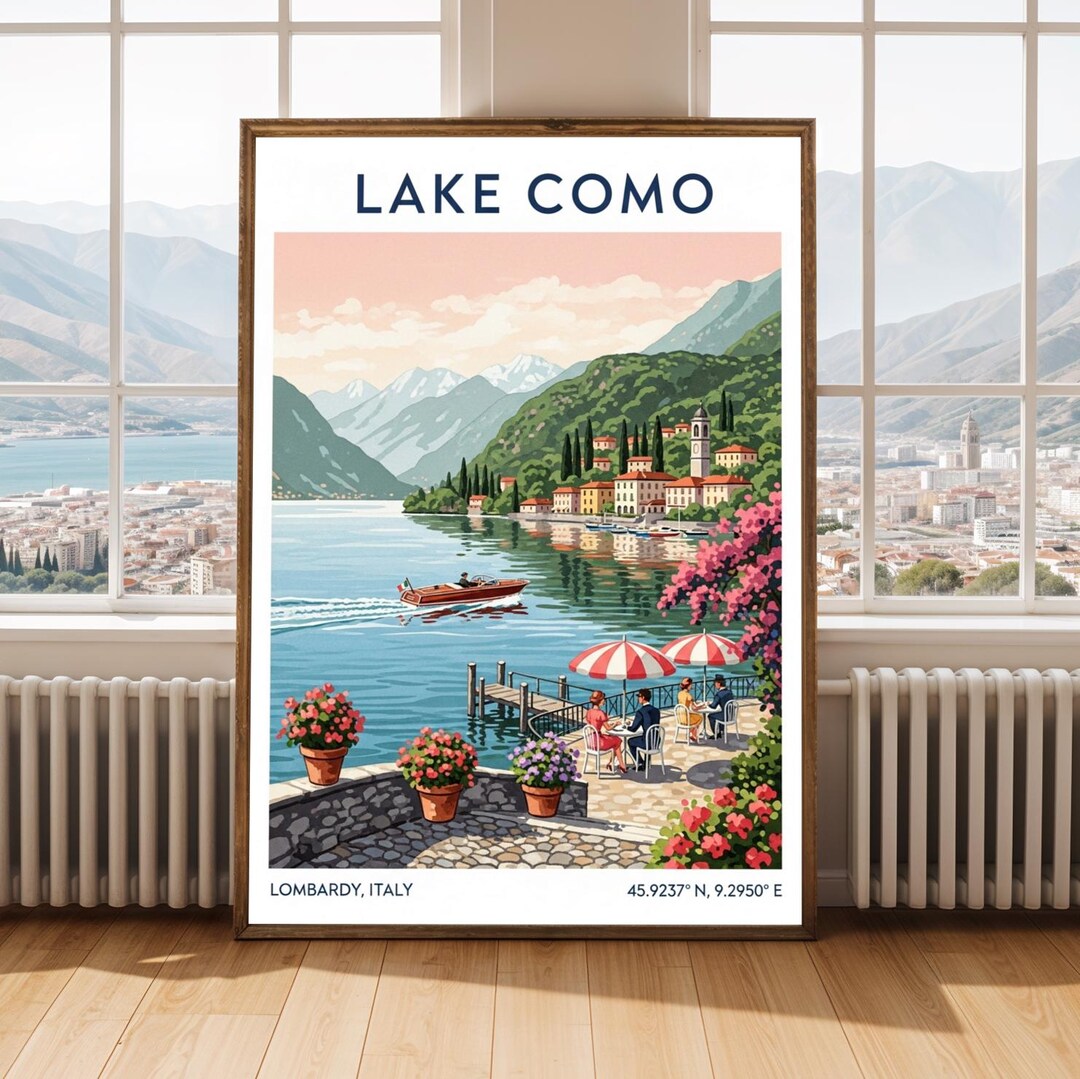 lake como italy travel poster art print (digital... Lake Como Vintage Travel Poster – Italian Gouache Art Print - Etsy