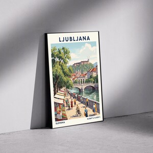 Lámina artística de Liubliana – Póster de viaje vintage de Eslovenia, escena del río imagen 6
