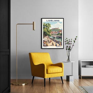 Lámina artística de Liubliana – Póster de viaje vintage de Eslovenia, escena del río imagen 7