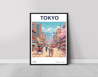 ヴィンテージ東京都市景観プリント - 日本の桜の旅行ポスター