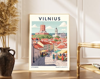 Lámina artística de la ciudad de Vilna – Póster de viaje vintage de Lituania
