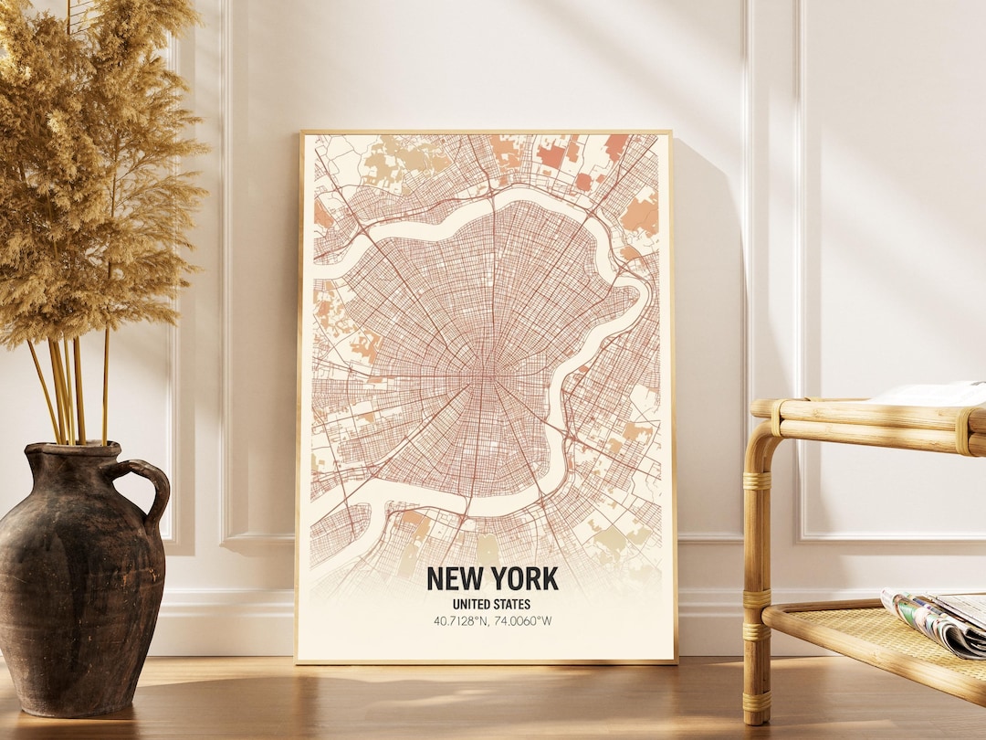 Vintage Style New York City Map Art Print - Sepia Minimalist Decor - Etsy