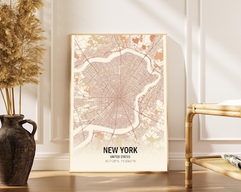 Vintage Style New York City Map Art Print - Sepia Minimalist Decor