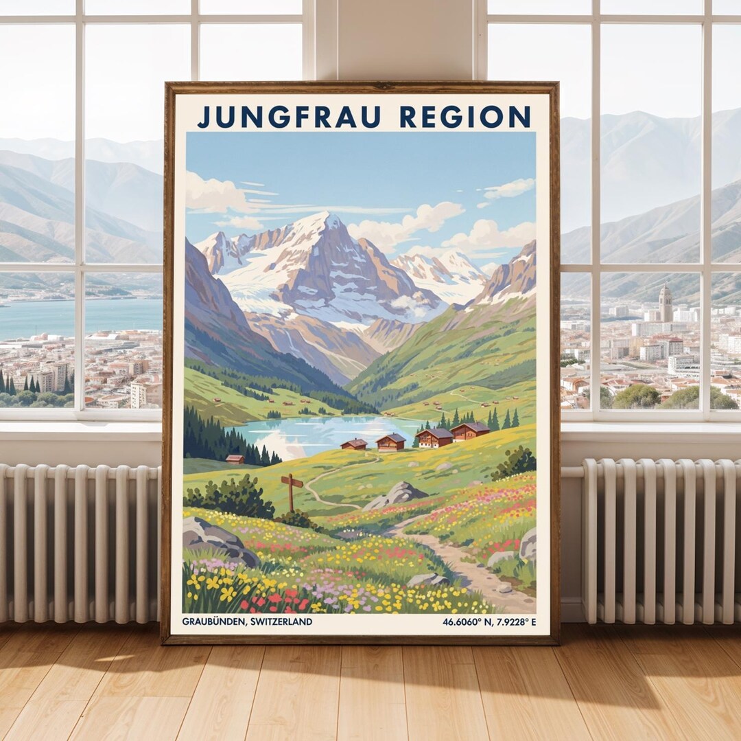 Swiss Alps Art Print, Vintage Landscape, Travel Poster - Etsy