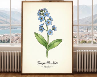 ワスレナグサの花のポスター – ヴィンテージ植物水彩画