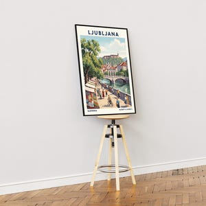 Lámina artística de Liubliana – Póster de viaje vintage de Eslovenia, escena del río imagen 8