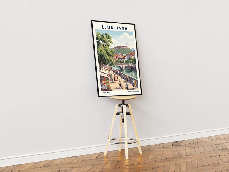 Lámina artística de Liubliana – Póster de viaje vintage de Eslovenia, escena del río imagen 8