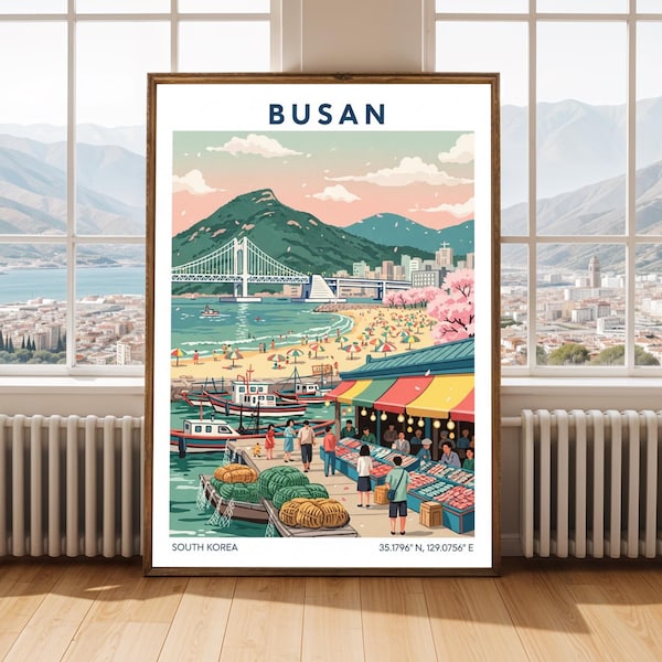 Busan Seaside Art Print – Vibrant Korean Travel Poster