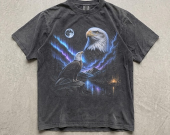 Camiseta de águila calva, camiseta de auroras boreales, camiseta con estampado de animales y luna llena, regalo para amantes de la naturaleza de los 90, camiseta de aurora boreal, camiseta de luna, camiseta de los 90
