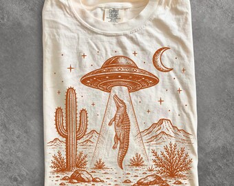 UFO Crocodile Shirt, Funny Alien Abduction Reptile Tee, Retro Sci Fi T-Shirt, Crocodile Lover Gift, Comfort Colors Tee, Paranormal Gift