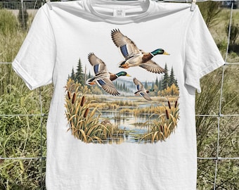 Vintage Mallard Duck Shirt, Flying Waterfowl Wetland Graphic Tee, Duck Hunting T-Shirt, Hunter Gift, Rustic Outdoors Comfort Colors Tee