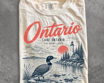 Lake Ontario Shirt, Vintage Loon Lighthouse Graphic Tee, Great Lakes Canada Wildlife Gifts, Ontario Souvenirs, Canadian Nature Lover Apparel