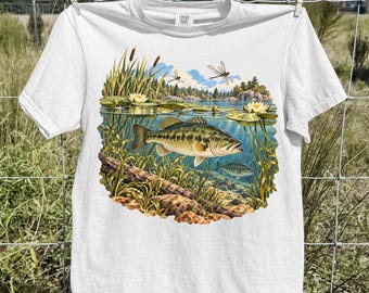 Vintage Largemouth Bass Shirt, Underwater Lake Fishing Graphic Tee, Freshwater Fish T-Shirt, Angler Gift, Retro Outdoors Comfort Colors Tee