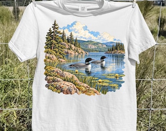 Vintage Loon Shirt, Mountain Lake Bird Graphic Tee, Common Loon Nature T-Shirt, Lake Lover Gift, Lake House Birdwatching Comfort Colors Tee