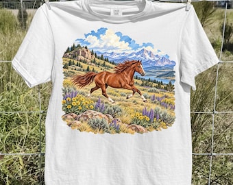 Vintage Horse Shirt, Running Horse Mountain Meadow Wildlife Graphic Tee, Equestrian T-Shirt, Horse Lover Gift, Western Comfort Colors Tee