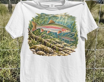 Vintage Rainbow Trout Shirt, Mountain Stream Fishing Graphic Tee, Fly Fishing T-Shirt, Angler Gift for Dad, Outdoors Comfort Colors Tee