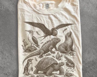 Camiseta de animales de Galápagos de los 90, camiseta de tortuga, iguana, león marino, pingüino, fragata, regalo de vida silvestre de la isla, camiseta de naturaleza y conservación, camiseta de vida silvestre