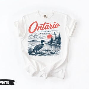 Lake Ontario Shirt, Vintage Loon Lighthouse Graphic Tee, Great Lakes Canada Wildlife Gifts, Ontario Souvenirs, Canadian Nature Lover Apparel image 3