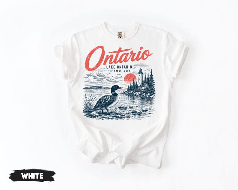 Lake Ontario Shirt, Vintage Loon Lighthouse Graphic Tee, Great Lakes Canada Wildlife Gifts, Ontario Souvenirs, Canadian Nature Lover Apparel image 3