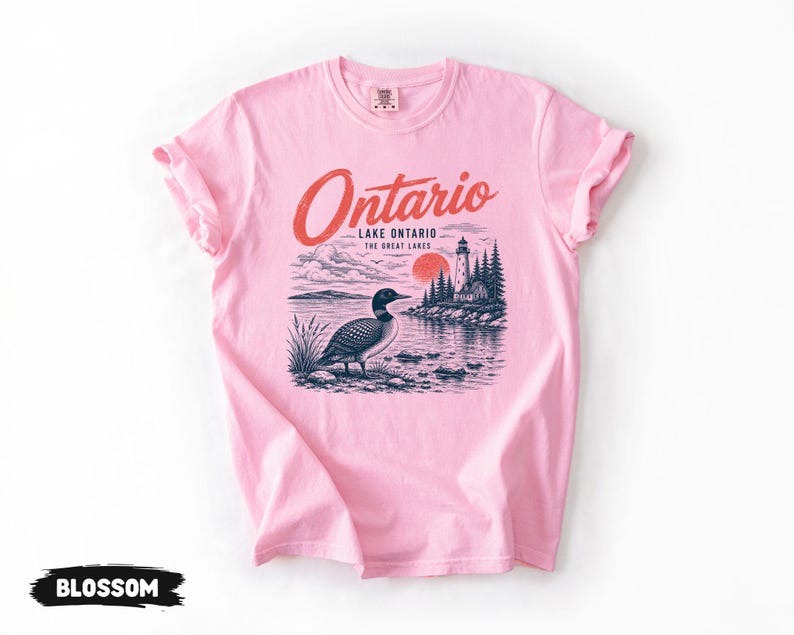 Lake Ontario Shirt, Vintage Loon Lighthouse Graphic Tee, Great Lakes Canada Wildlife Gifts, Ontario Souvenirs, Canadian Nature Lover Apparel image 5