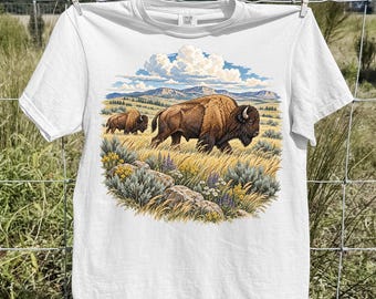 Vintage Bison Shirt, Retro Buffalo Prairie Wildlife Graphic Tee, Western Nature T-Shirt, Bison Lover Gift, Outdoorsy Comfort Colors Tee
