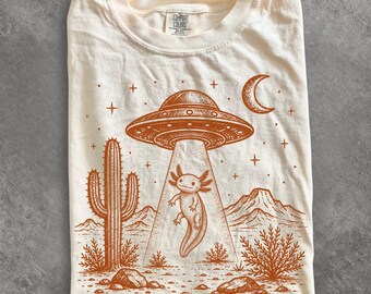 UFO Axolotl Shirt, Funny Alien Abduction Animal Graphic Tee, Retro Sci Fi T-Shirt, Axolotl Lover Gift, Comfort Colors Tee, Paranormal Gift