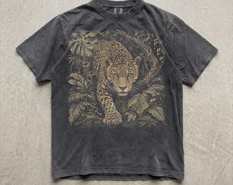 Jungle Jaguar T-Shirt, Vintage Big Cat Tee, Botanical Rainforest Animal Graphic, Wildlife Lover Gift, Pet Lover Gift, Animal Graphic Tee