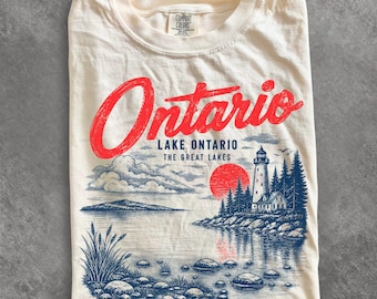Lake Ontario Shirt, Vintage Loon Lighthouse Graphic Tee, Great Lakes Canada Wildlife Gifts, Ontario Souvenirs, Canadian Nature Lover Apparel